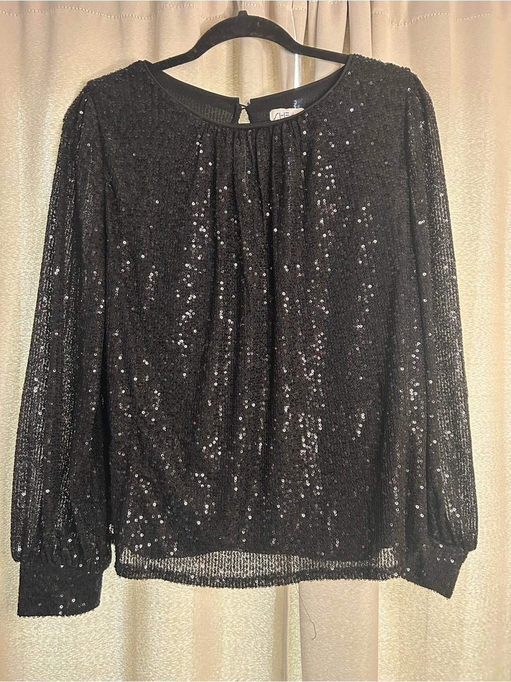 She + Sky Black Sequin Long-Sleeve Blouse
